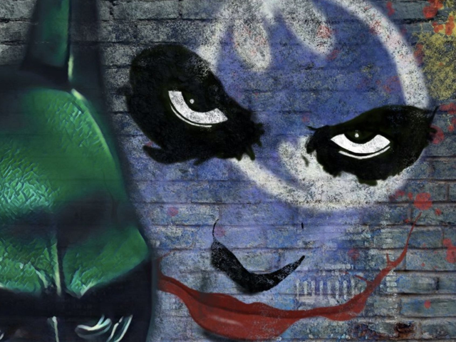 Graffiti Art Picture 'We all wear masks', inspired Batman and The Joker.