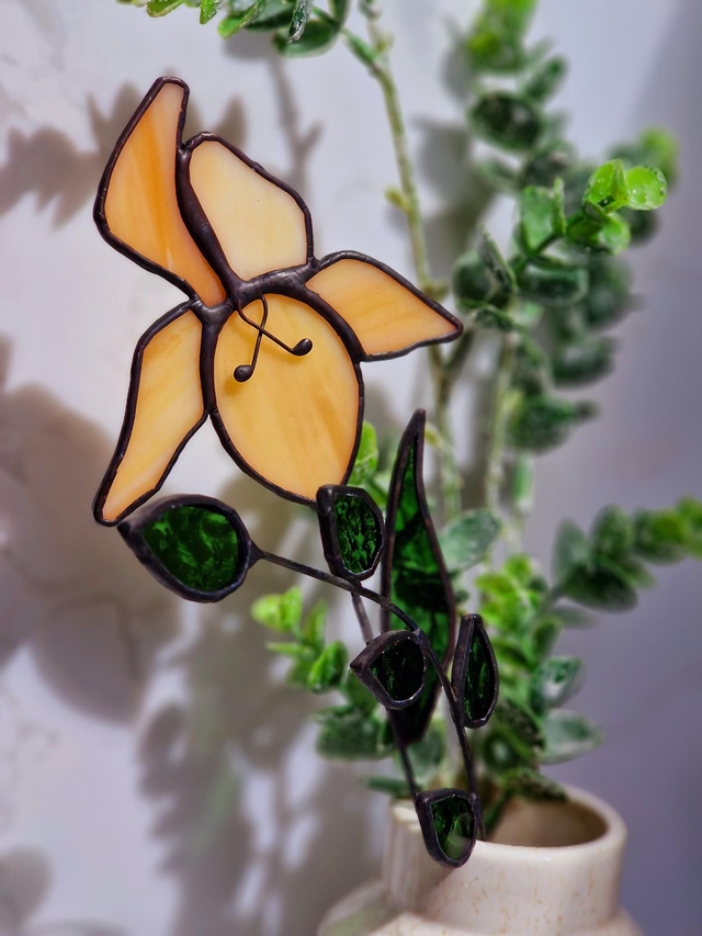 Yellow Iris Flower Stained Glass 