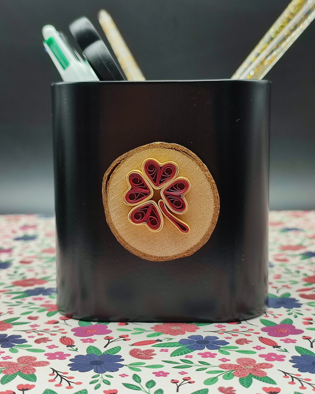 Trèfle à 4 cœurs, rouge et doré