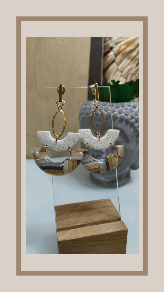 Boucles d&#039;oreilles veronique bleu et beige 