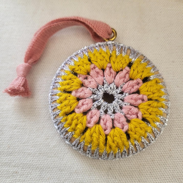 Crocheted Mandala Decoration - Silver Border