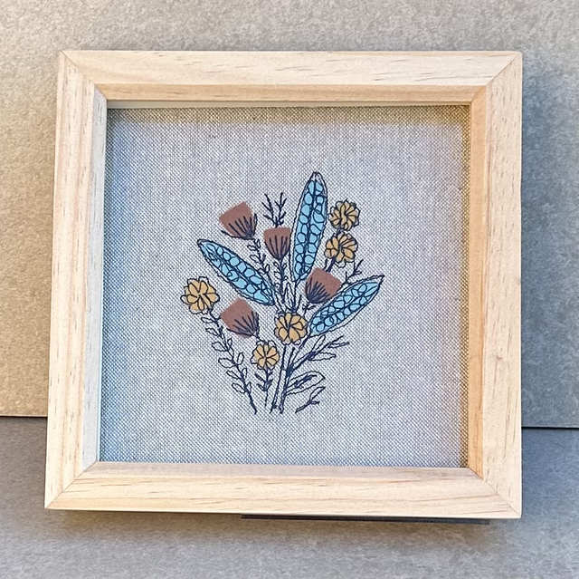 Free motion embroidery picture - WITHOUT frame (sage, mustard and rust) 