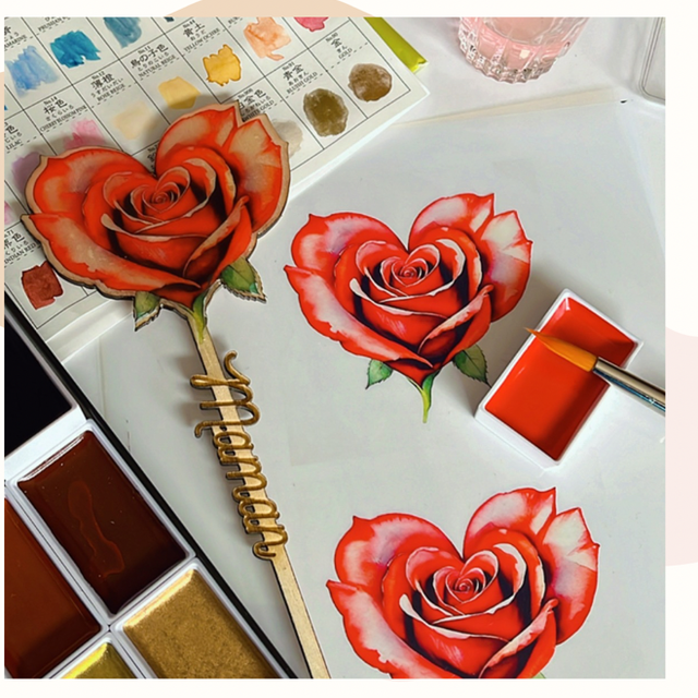 Rose en bois et résine 