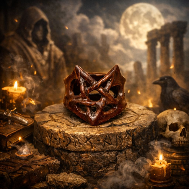 Ring: Nocturnum – Filigraner Pentagrammring aus Edelholz 19mm