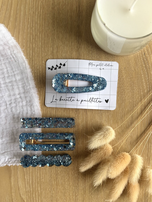 La barette à paillettes - Bleu polaire