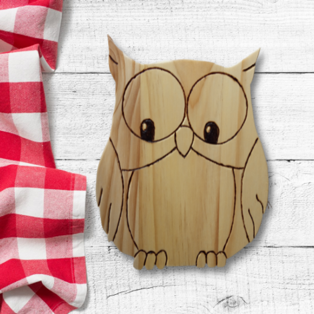 Dessous de plat en bois pyrogravé hibou