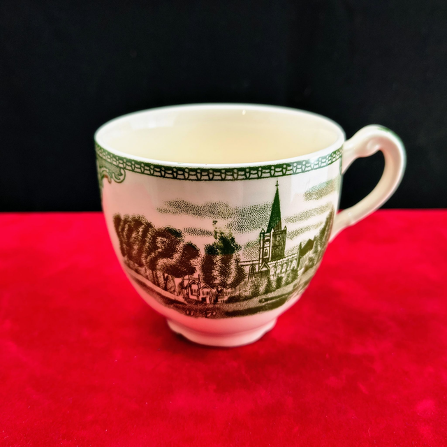 Johnson Bros | Kopje (diameter 8,0 | hoogte 7,5 cm) met 'Pershist Kentir 1790 | Bradford-on-Avon 1792' motief  in Groen | Vintage