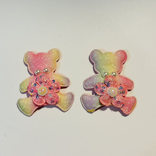 Fabric rainbow glittery bear embellishment x 2