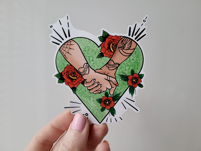 Forever Yours Tattooed Holding Hands Heart Vinyl Sticker
