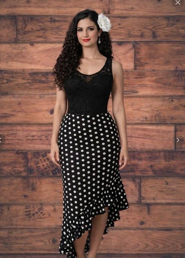 393 Taille L Jupe / Surjupe diagonale stretch pois 