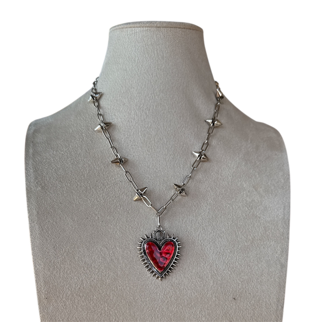 Collana cuore spinato e borchie - 26TA-1