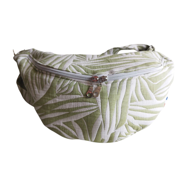 Sac banane en tissu jacquard matelassé vert et  blanc