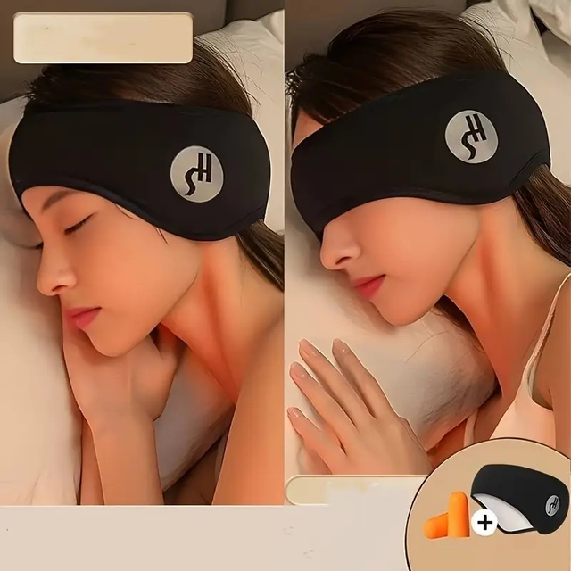 Adjustable Comfortable Black Sleep Mask with Soundproof Ear Covers