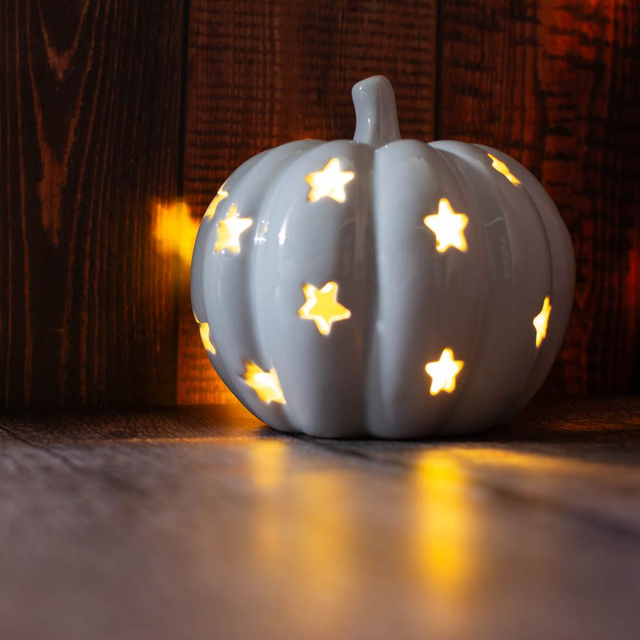 Grey Pumpkin LED T light holder 