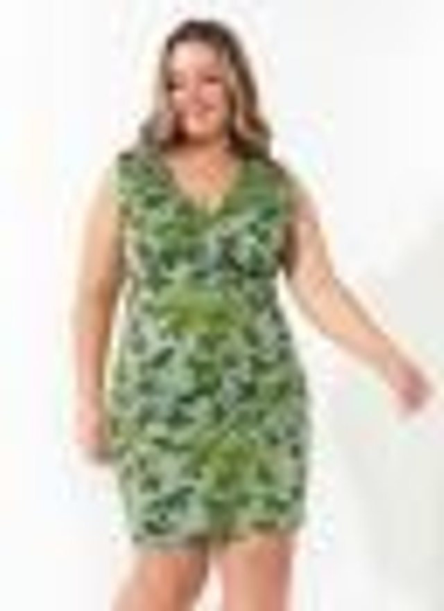 Vestido Delis Estampa Folhagem Verde Com Franzidos Plus Size | Marguerite
