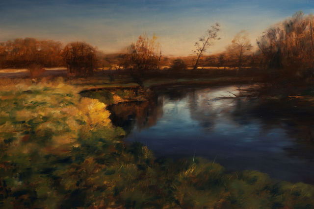 Pejzaż tonalistyczny, 100x120 olej płyta 2025 oprawiony