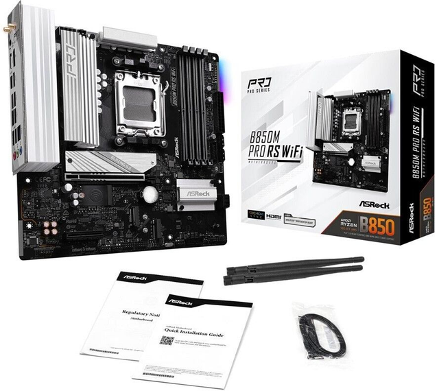 02.2.0127 – Scheda Madre ASRock B850M Pro RS WiFi – Micro‑ATX professionale nera con WiFi 7 per Ryzen 7000/8000/9000