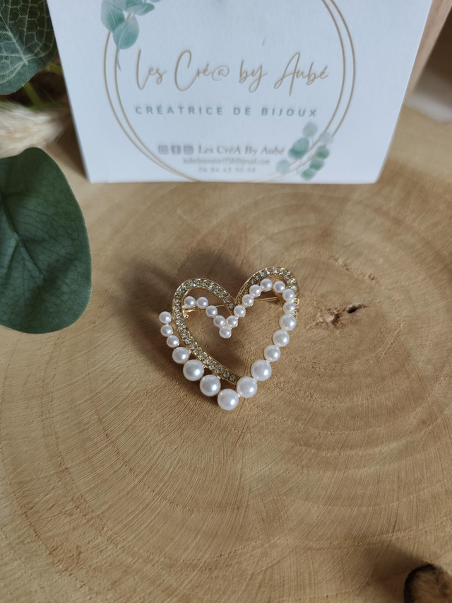 BROCHE DOUBLE COEUR PERLES/STRASS 0001265