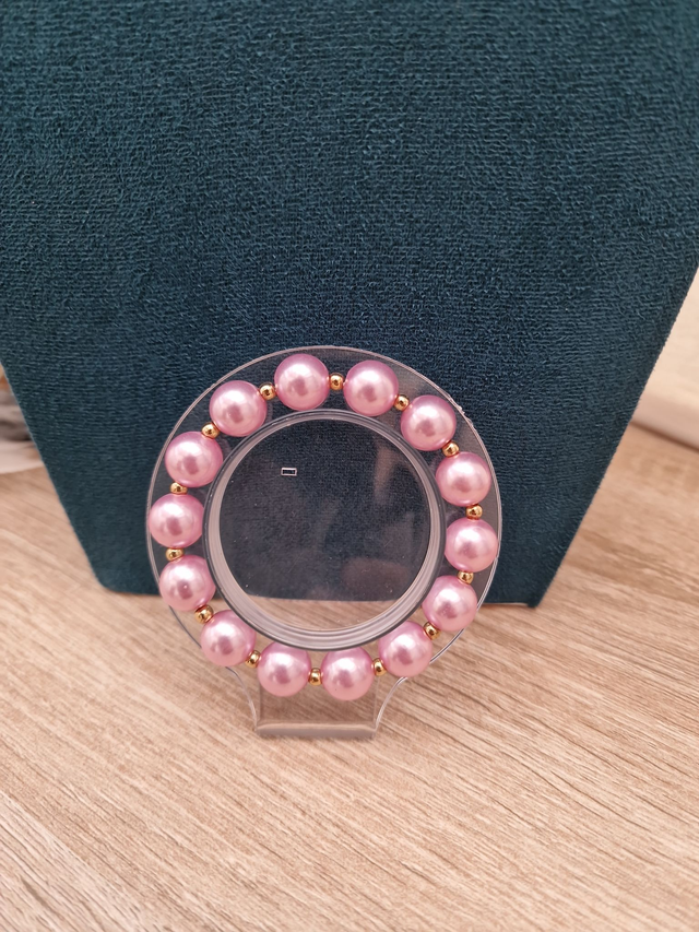 Parure Collier Bracelet De Perles Rose Lila Doré