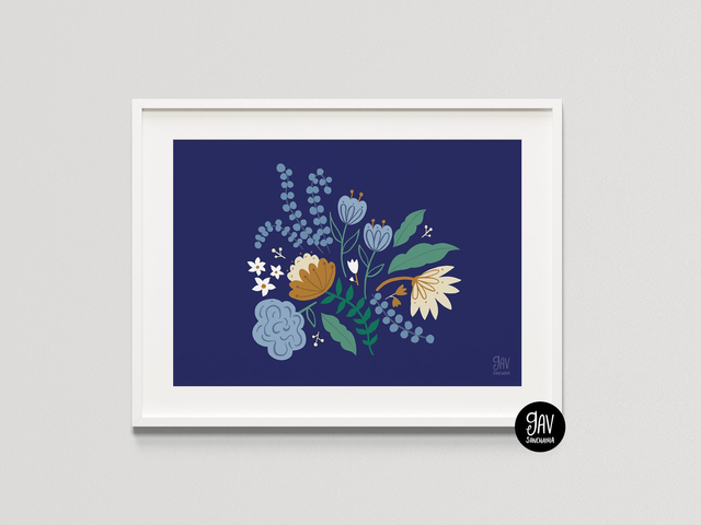 Blue flowers, wall art print