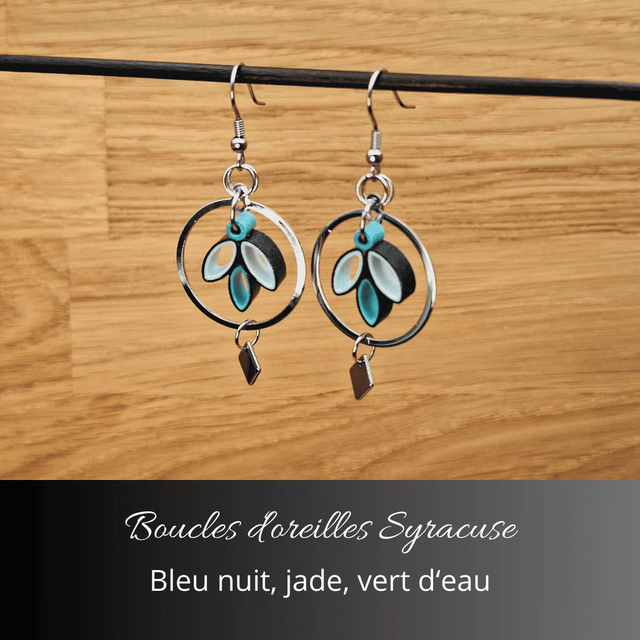 Boucles d&#039;oreilles Syracuse - Bleu nuit, jade, vert d&#039;eau