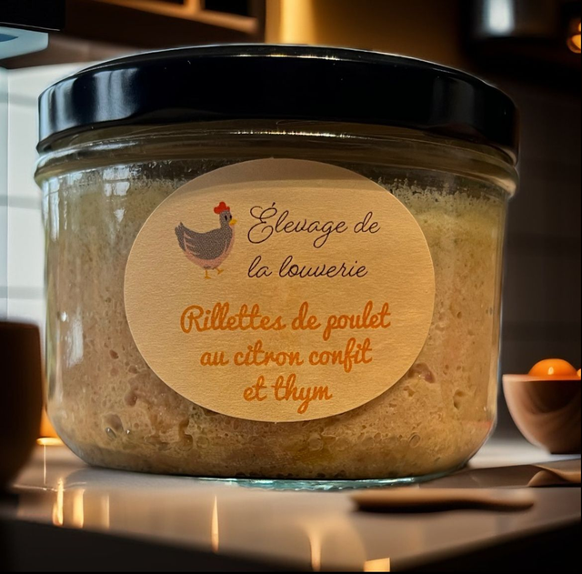 Rillettes de poulet au citron confit et thym
