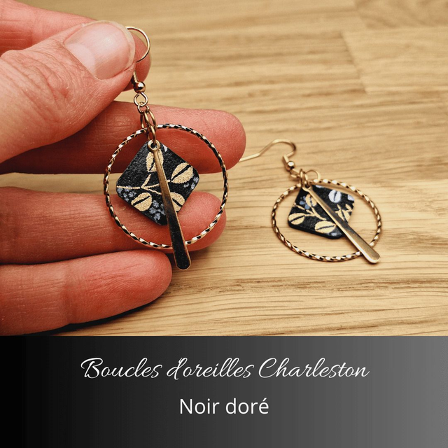 Boucles d&#039;oreilles créoles Charleston - Noir, argent, or