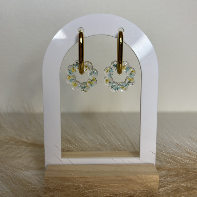 Pampilles fleur bleu et jaune