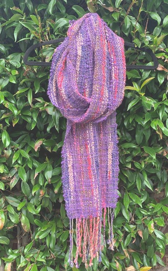 Handwoven Summer Scarf in Purple/Pink, Vegan