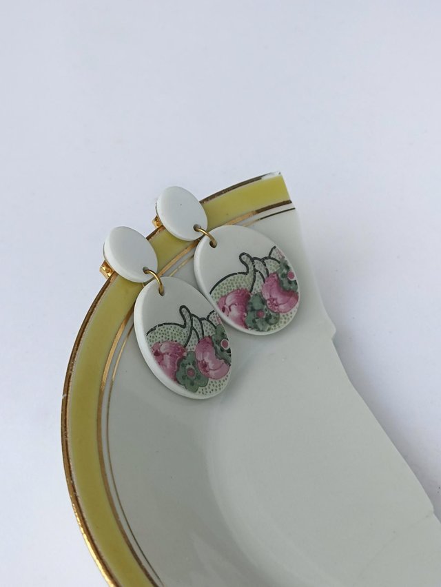 Boucles d&#039;oreilles pendantes - porcelaine Limoges - no.4
