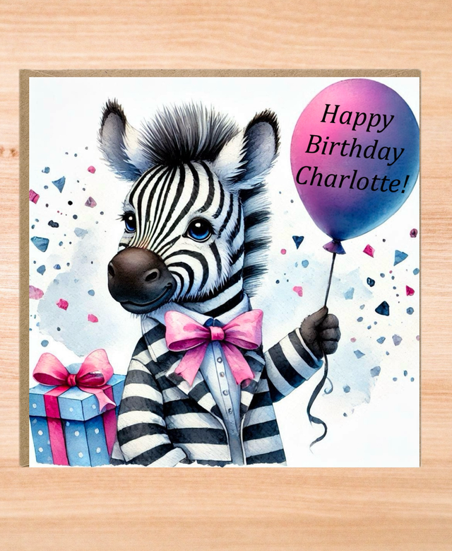 Personalised Zebra Birthday Card