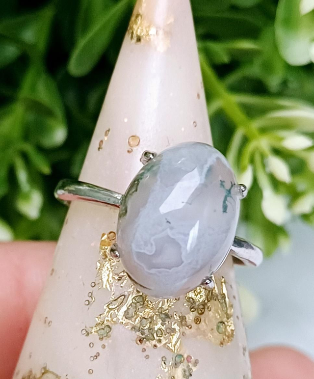 Moss Agate Adjustable Ring