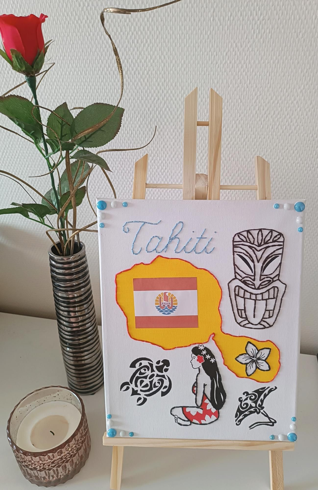 Toile brodée Tahiti