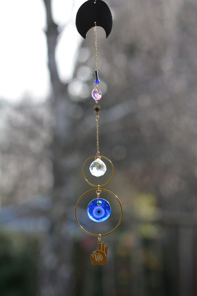 Attrape Soleil d'intérieur Upcyclé, double prismes - PROTECTION - Chambre à Air Valorisée & Perles Recyclées - Pièce Unique (1)