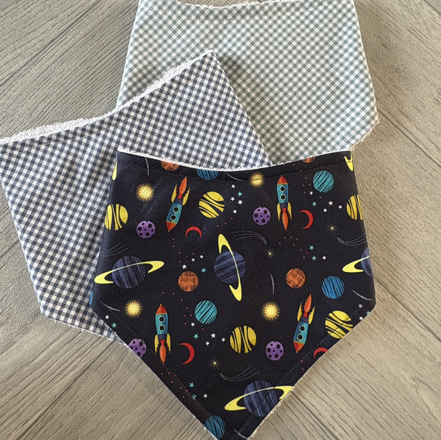 Three Pack Space & Gingham Bamboo Bibs 