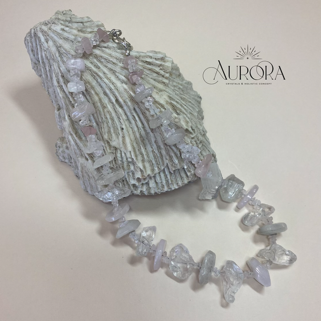 ANGELS Statement Kette Mondstein Bergkristall Rosenquarz 