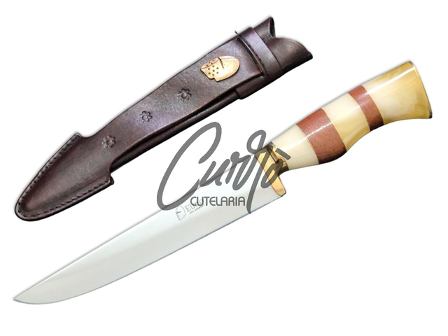 Faca Artesanal Elmo Aço Inox Alemão Cabo Madeira Latão 7 Pol