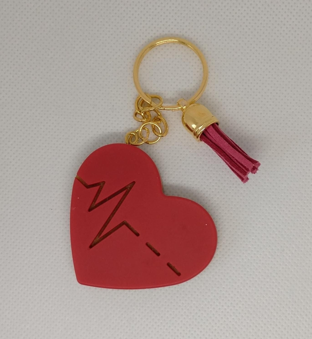 Porte clés coeur rouge et doré 