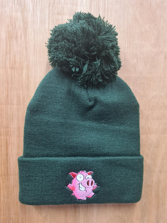 Childs Beanie Hat With Pig Embroidery
