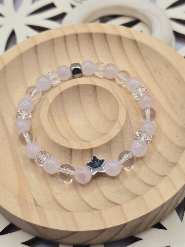 Bracelet enfant Quartz rose et Cristal de roche 