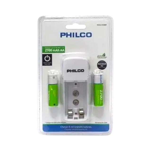 Cargador de Baterías AA/AAA/9V Philco + 2 Baterías AA