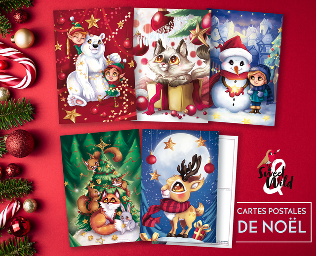 Lot de 5 cartes postales de Noël
