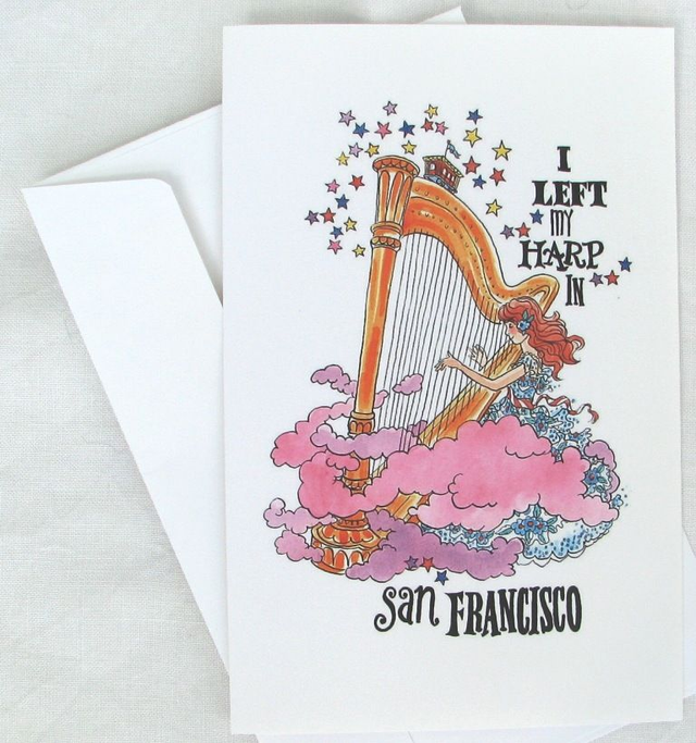 "I Left My Harp in San Francisco" Greetings Card- pack of 4
