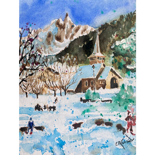 La Chapelle des Praz, Les Praz, Chamonix. Aquarelle.