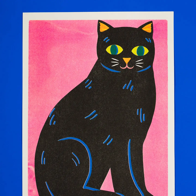 A3 Risograph Black Cat Print