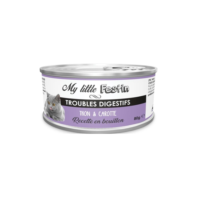 Pâtée santé pour chat troubles digestifs - 80gr bouillon - thon &amp; carotte