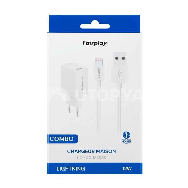 FAIRPLAY COMBO Chargeur (12W) + Câble Lightning (1m) (Blanc)
