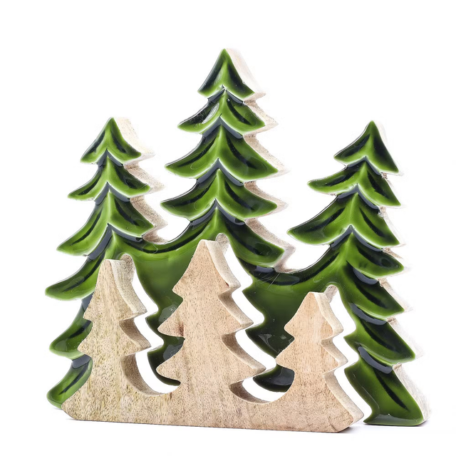 Perdido na Floresta - Decoração 3D em Madeira Três Árvores - 20x23 cm