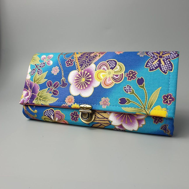 Portefeuille Long à fermoir "Akane" bleu turquoise