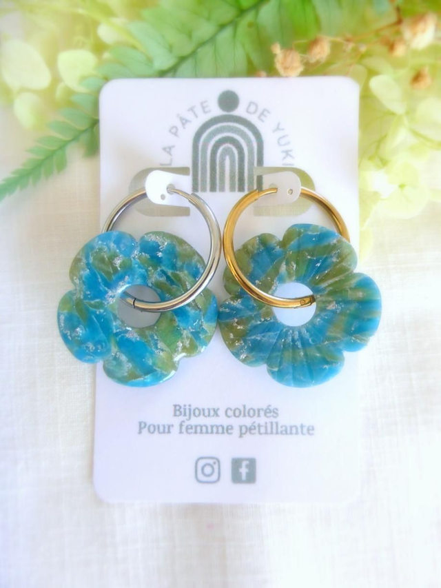 Perles fleurs bleues et vertes - Mix &amp; Boucles